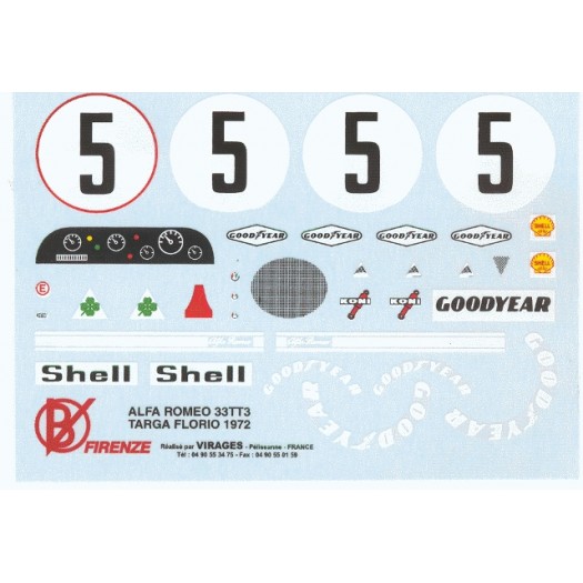Decal Alfa Romeo 33 TT 3 # 5 Targa Florio 1972 - scala 1:24